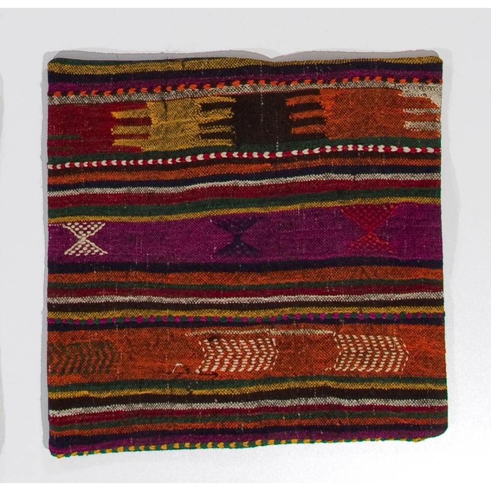Handmade Striped Turkish Kilim Cushion Cover, Vintage Wool Lace Pillow
