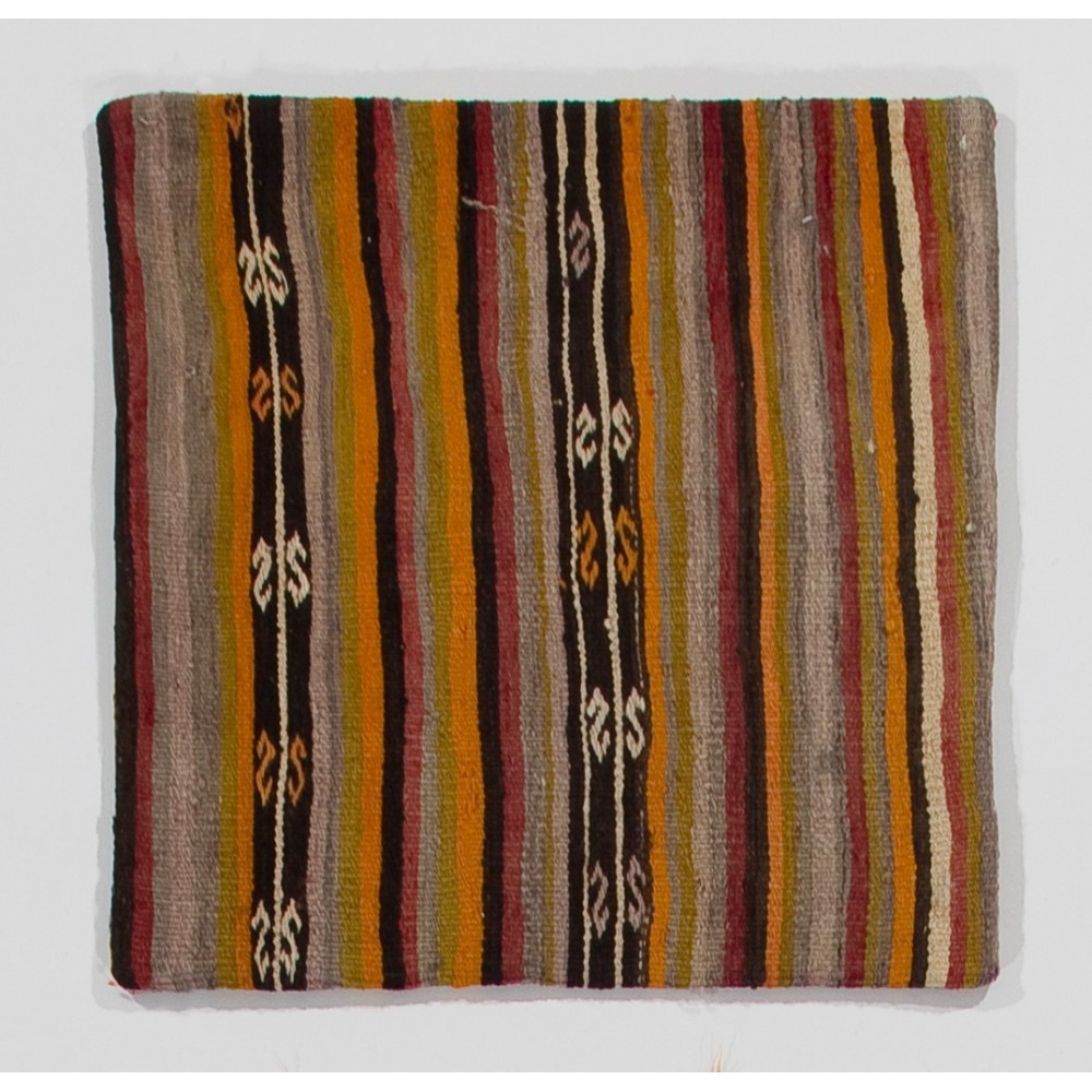 Handmade Striped Turkish Kilim Cushion Cover, Vintage Wool Lace Pillow