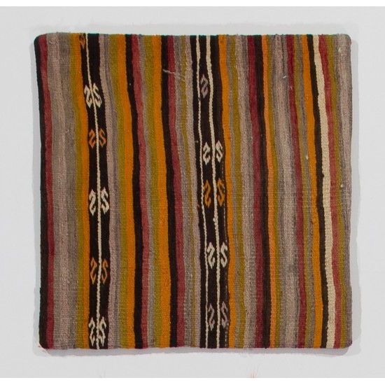Handmade Striped Turkish Kilim Cushion Cover, Vintage Wool Lace Pillow