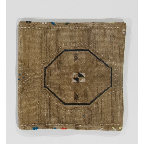 Handmade Turkish Oushak Rug Cushion Cover, Geometric Pattern Vintage Throw Pillow in Beige Colors Handmade Turkish Oushak Rug Cushion Cover, Geometric Pattern Vintage Throw Pillow in Beige Colors