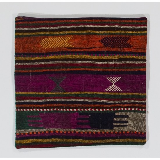 Handmade Striped Turkish Kilim Cushion Cover, Vintage Throw Pillow