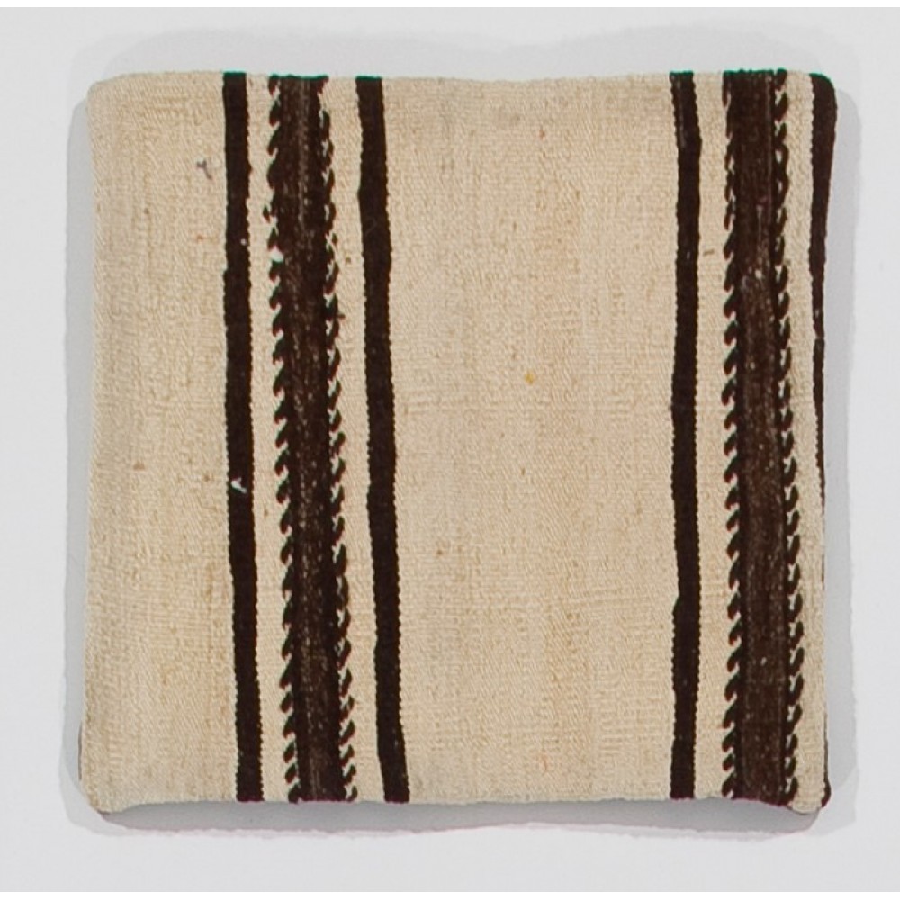 Vintage Wool Kilim Cushion Cover with Striped Design, Handmade Anatolian Lace Pillow