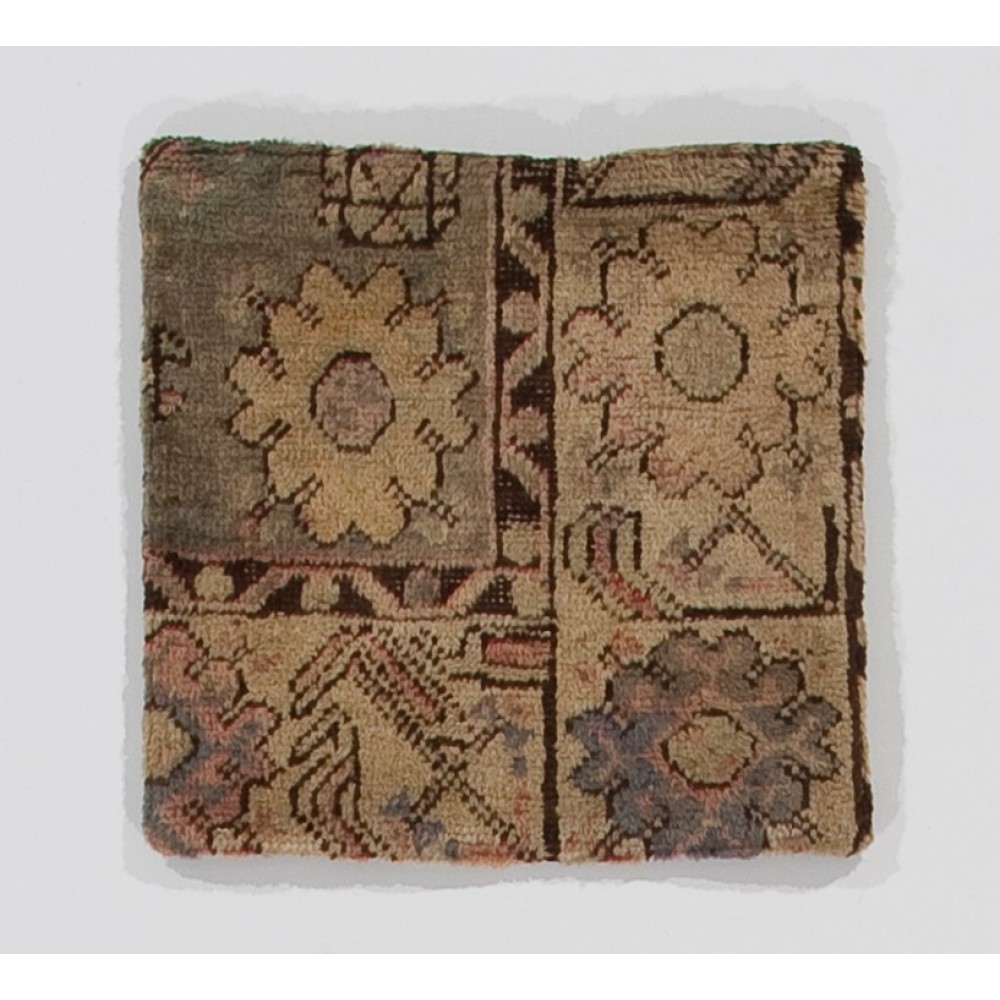 Turkish Rug Cushion Cover with Floral Design, Vintage Hand-Knotted Oushak Lace Pillow