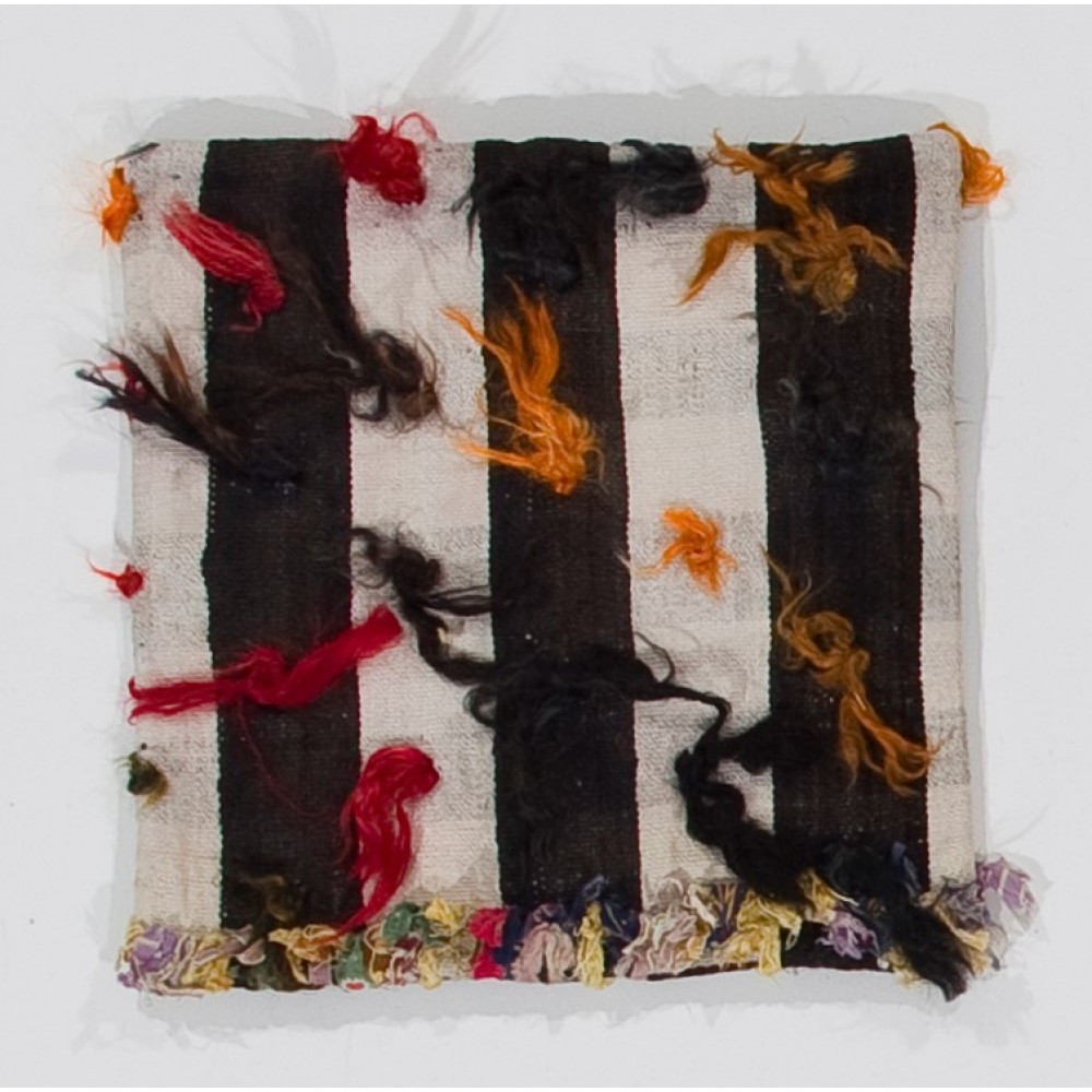 Handmade Banded Turkish Kilim Cushion Cover with colorful pomps