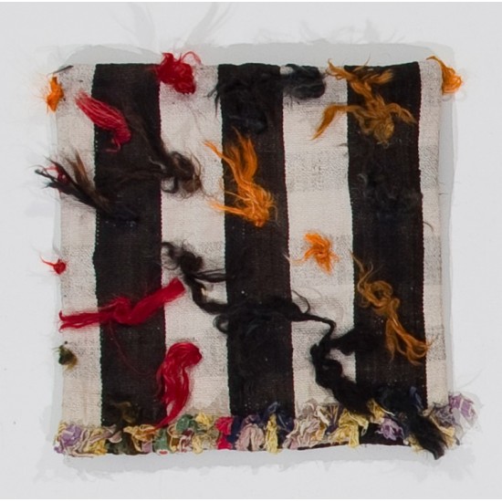 Handmade Banded Turkish Kilim Cushion Cover with colorful pomps Handmade Banded Turkish Kilim Cushion Cover with colorful pomps