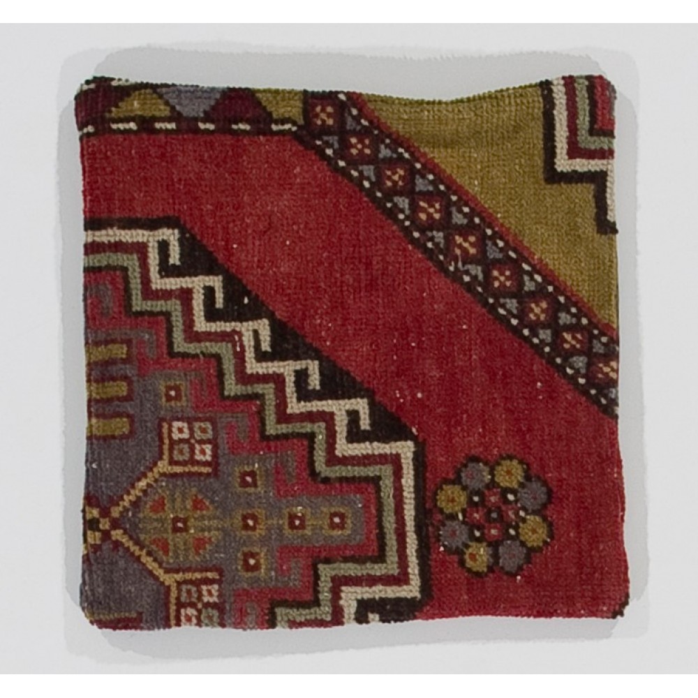 Multicolored Vintage Handmade Turkish Wool Rug Cushion Cover
