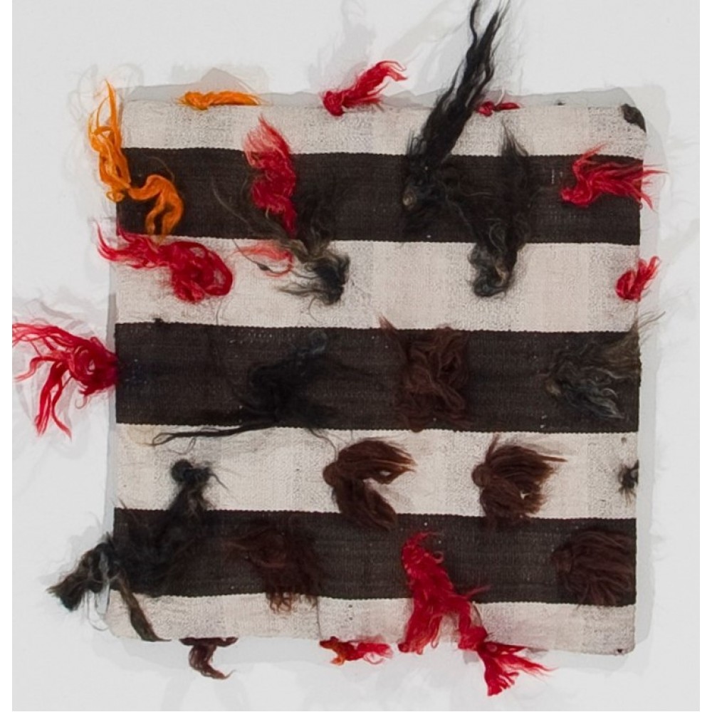 Handmade Striped Turkish Kilim Cushion Cover with colorful pomps