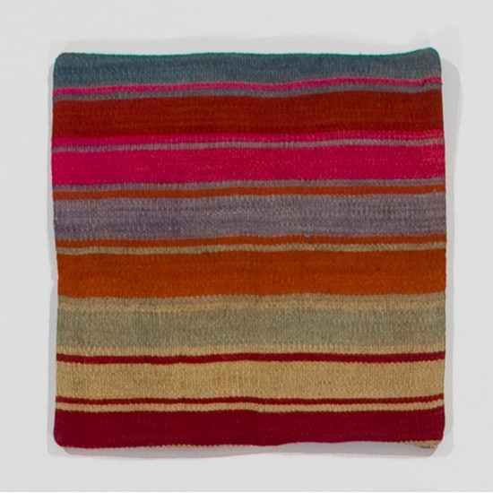 Handmade Striped Turkish Kilim Cushion Cover, Multicolored Vintage Lace Pillow