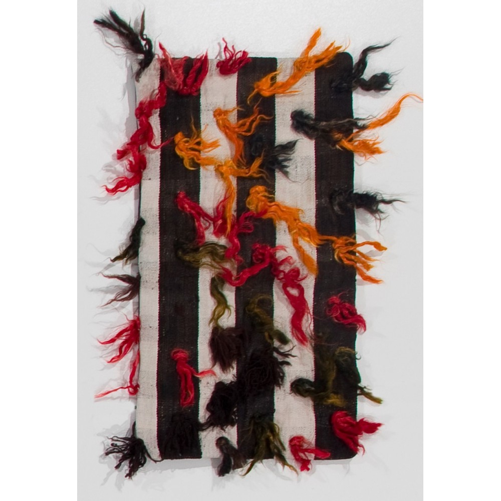 Handmade Striped Turkish Kilim Cushion Cover with colorful pomps