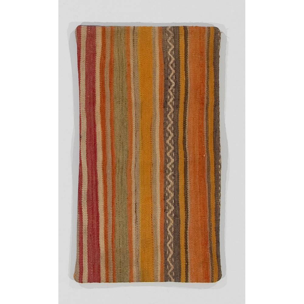 Handmade Striped Turkish Kilim Cushion Cover. Vintage Wool Lace Pillow
