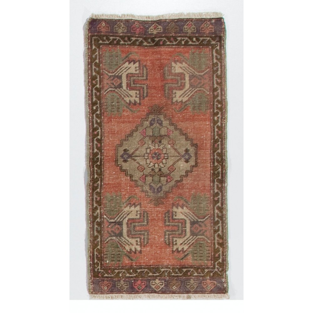 Vintage Wool Accent Rug, Handmade Cushion or Seat Cover, Turkish Door Mat