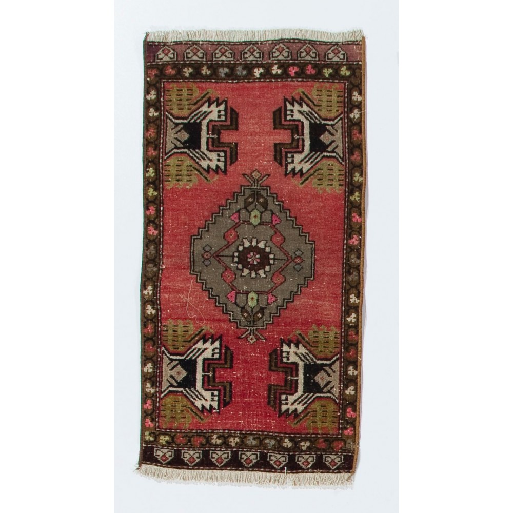 Handmade Accent Rug, Vintage Wool Cushion or Seat Cover, Turkish Door Mat