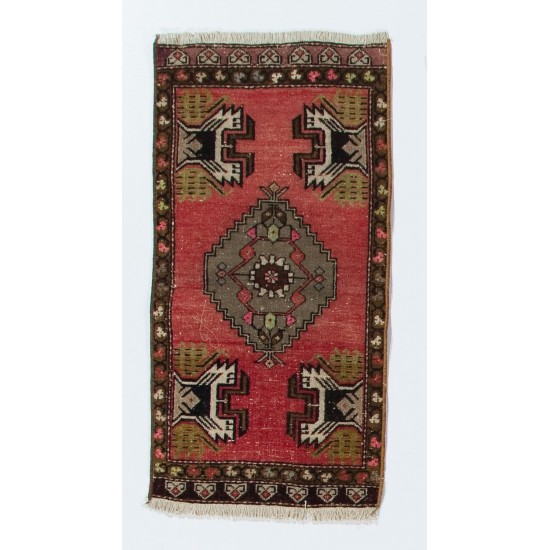 Handmade Accent Rug, Vintage Wool Cushion or Seat Cover, Turkish Door Mat