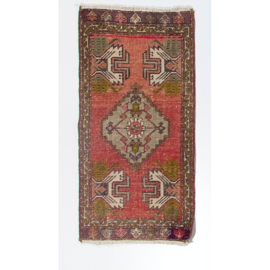 Handmade Accent Rug, Vintage Wool Cushion or Seat Cover, Turkish Door Mat