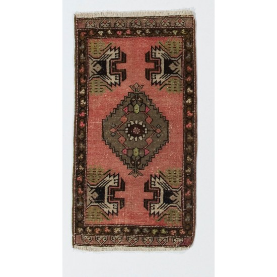 Vintage Door Mat, Central Anatolian Wool Accent Rug, Handmade Cushion or Seat Cover