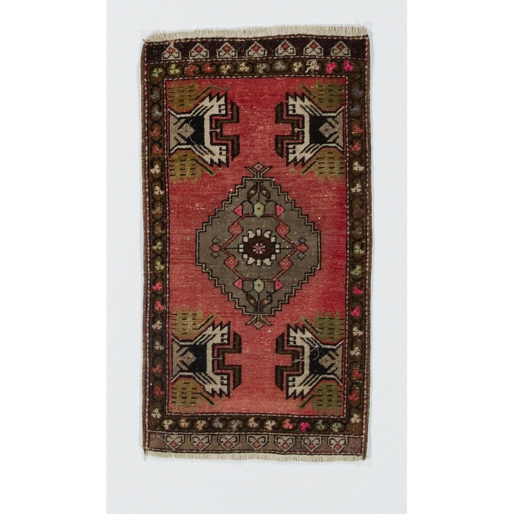 Vintage Door Mat, Central Anatolian Wool Accent Rug, Handmade Cushion or Seat Cover