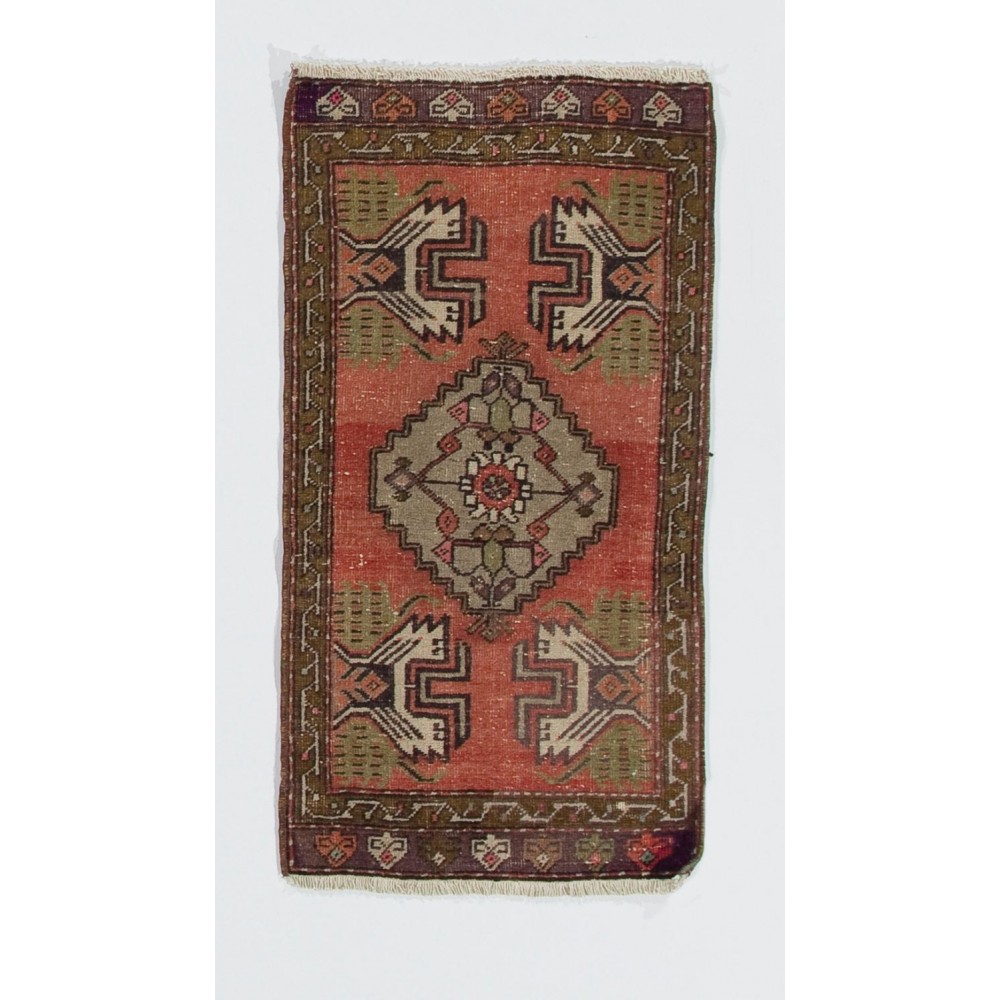 Vintage Door Mat, Central Anatolian Wool Accent Rug, Handmade Cushion or Seat Cover