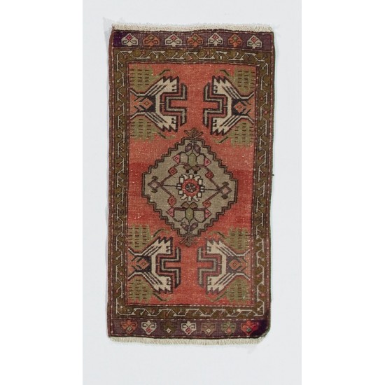 Vintage Door Mat, Central Anatolian Wool Accent Rug, Handmade Cushion or Seat Cover