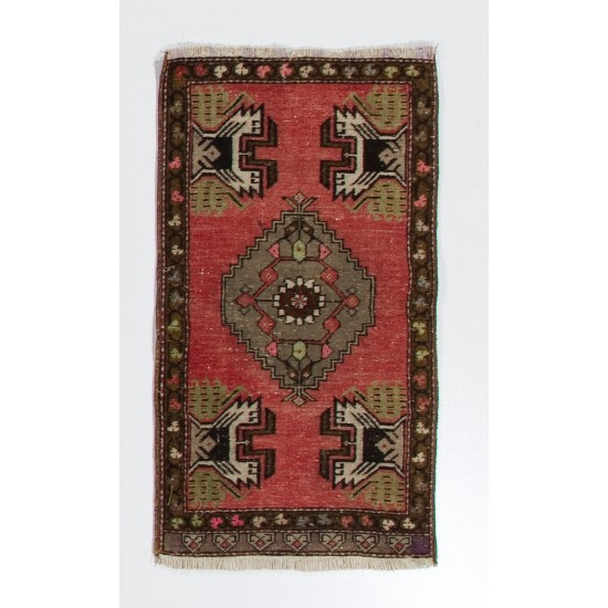 Vintage Wool Accent Rug, Handmade Cushion or Seat Cover, Turkish Door Mat