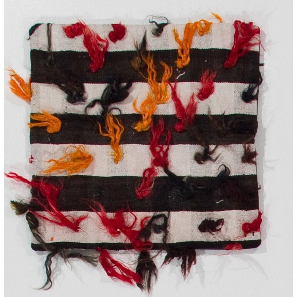Authentic Striped Turkish Kilim Cushion Cover with colorful pomps