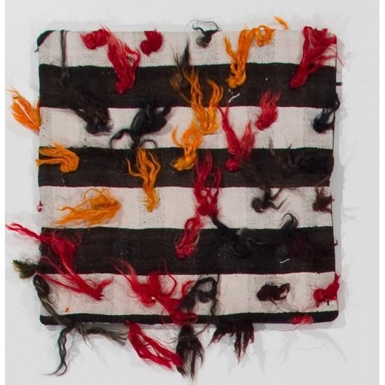 Authentic Striped Turkish Kilim Cushion Cover with colorful pomps Authentic Striped Turkish Kilim Cushion Cover with colorful pomps
