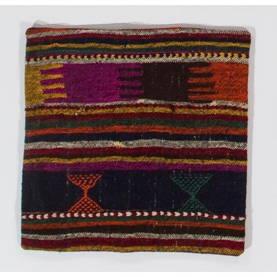 Vintage Handmade Turkish Kilim Cushion Cover, Wool Lace Pillow