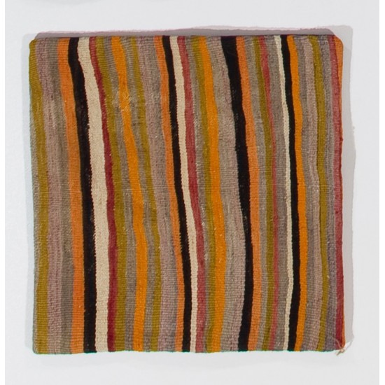 Vintage Anatolian Kilim Cushion Cover, Banded Handmade Wool Throw Pillow Cover