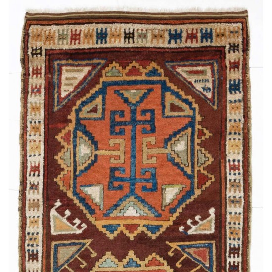 Antique Hand-Knotted Anatolian Konya Karapinar Runner Rug