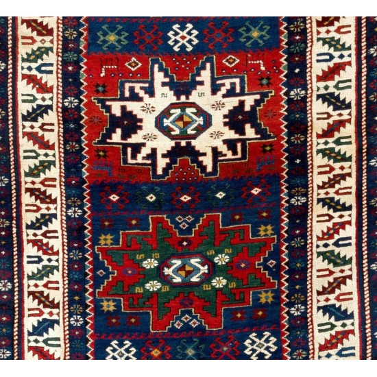 Antique Caucasian Karabagh Kazak Rug with Lesghi Stars, Ca 1890
