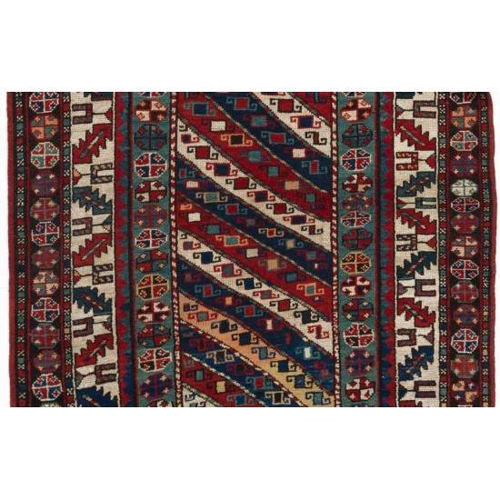 Antique Caucasian Gendje, Collectible Tribal Kazak Rug, Natural Dyes