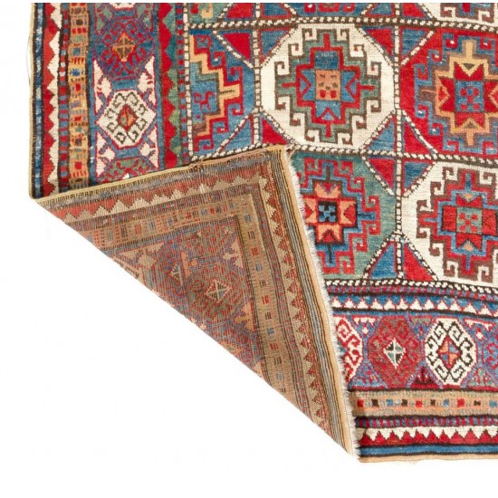 Antique Caucasian Moghan Kazak Rug, Memling Gul Design, circa 1870