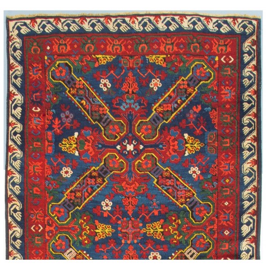 Antique Caucasian Seychour Wool Runner Rug, 19th Century