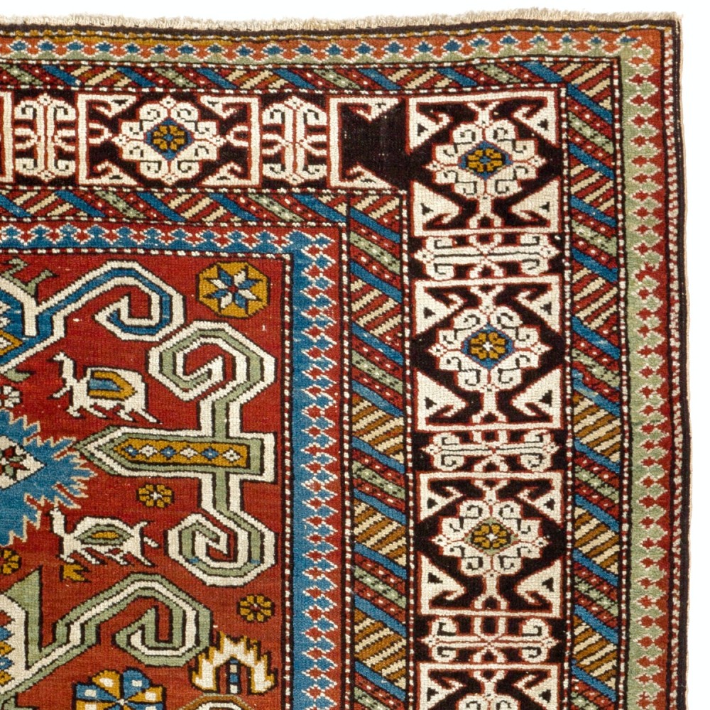 Antique Caucasian Perepedil Rug. Hand-Knotted Wool Carpet