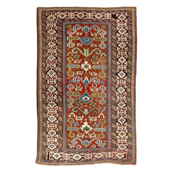 Antique Caucasian Perepedil Rug. Hand-Knotted Wool Carpet