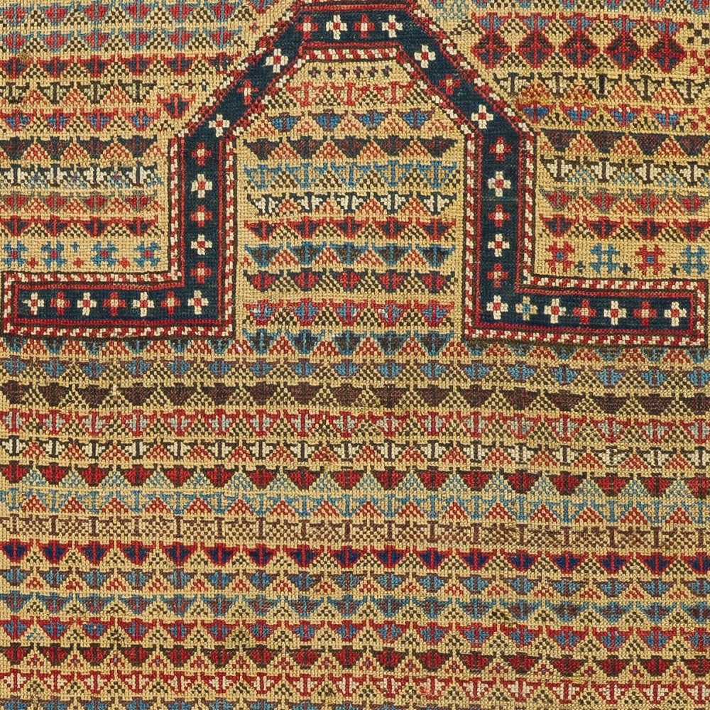 Antique Caucasian Shirvan Prayer Rug, Rare Yellow Ground, Ca 1875