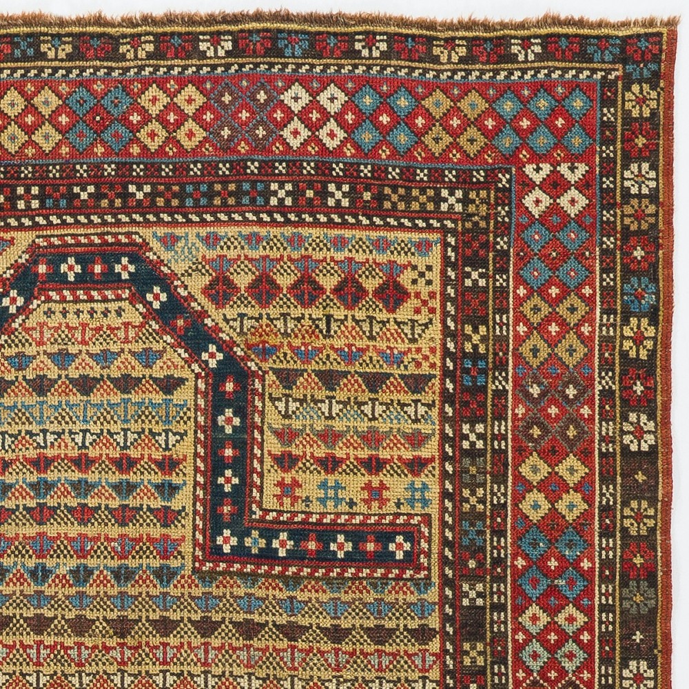 Antique Caucasian Shirvan Prayer Rug, Rare Yellow Ground, Ca 1875