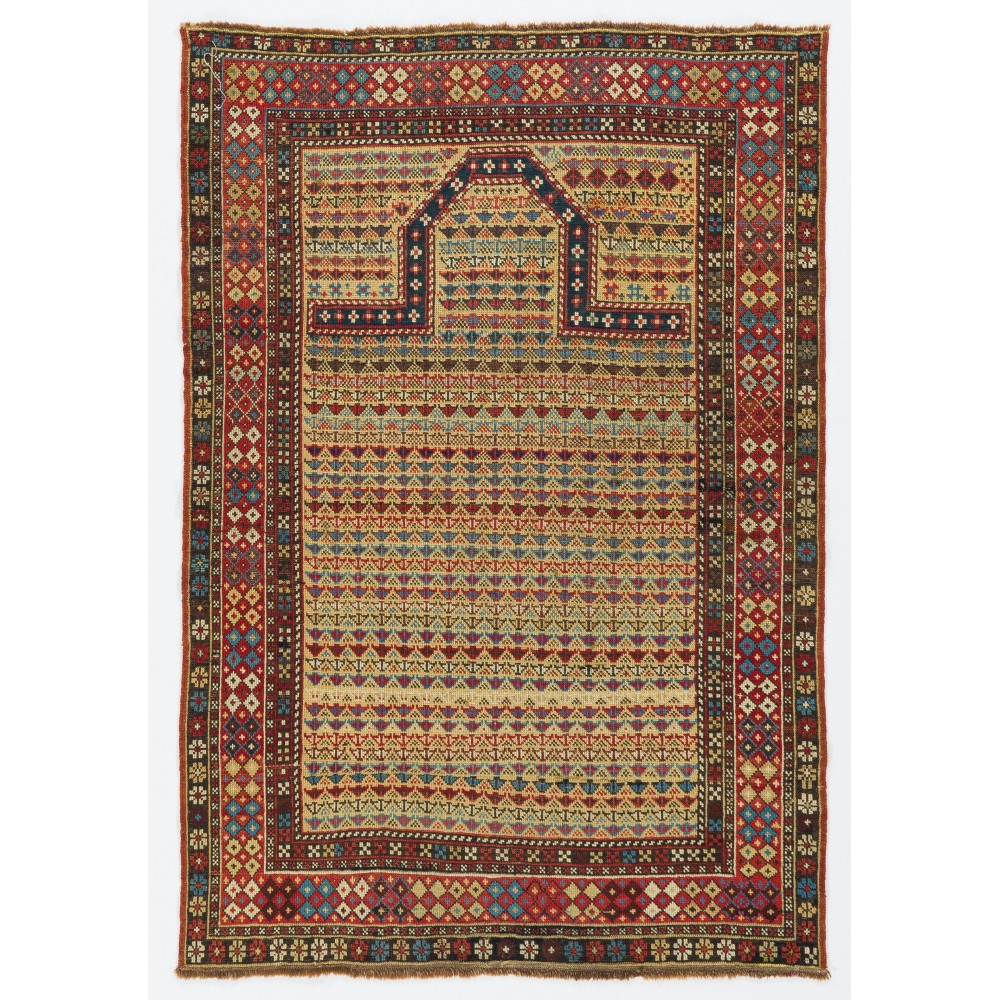 Antique Caucasian Shirvan Prayer Rug, Rare Yellow Ground, Ca 1875