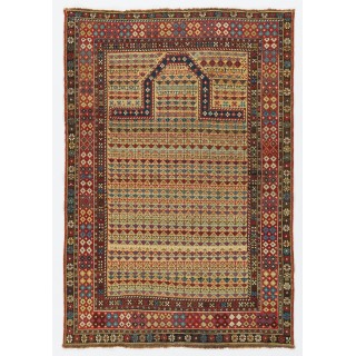 Antique Caucasian Shirvan Prayer Rug, Rare Yellow Ground, Ca 1875