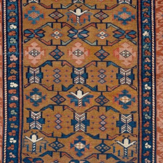 Rare Antique Caucasian Seichur Rug with Dark Yellow Ground & Rare Triple Border