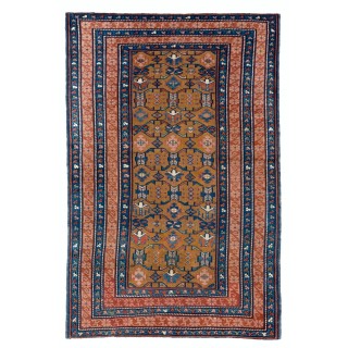 Rare Antique Caucasian Seichur Rug with Dark Yellow Ground & Rare Triple Border