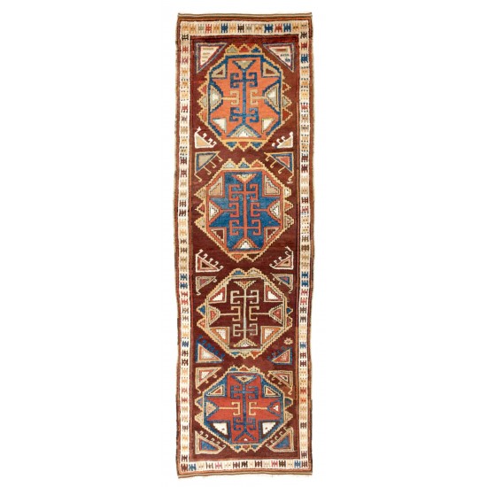 Antique Hand-Knotted Anatolian Konya Karapinar Runner Rug