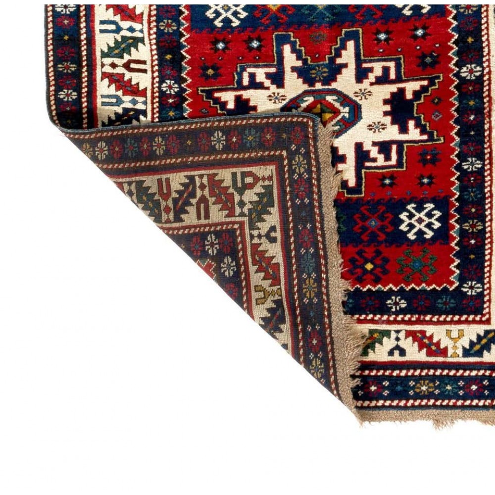 Antique Caucasian Karabagh Kazak Rug with Lesghi Stars, Ca 1890