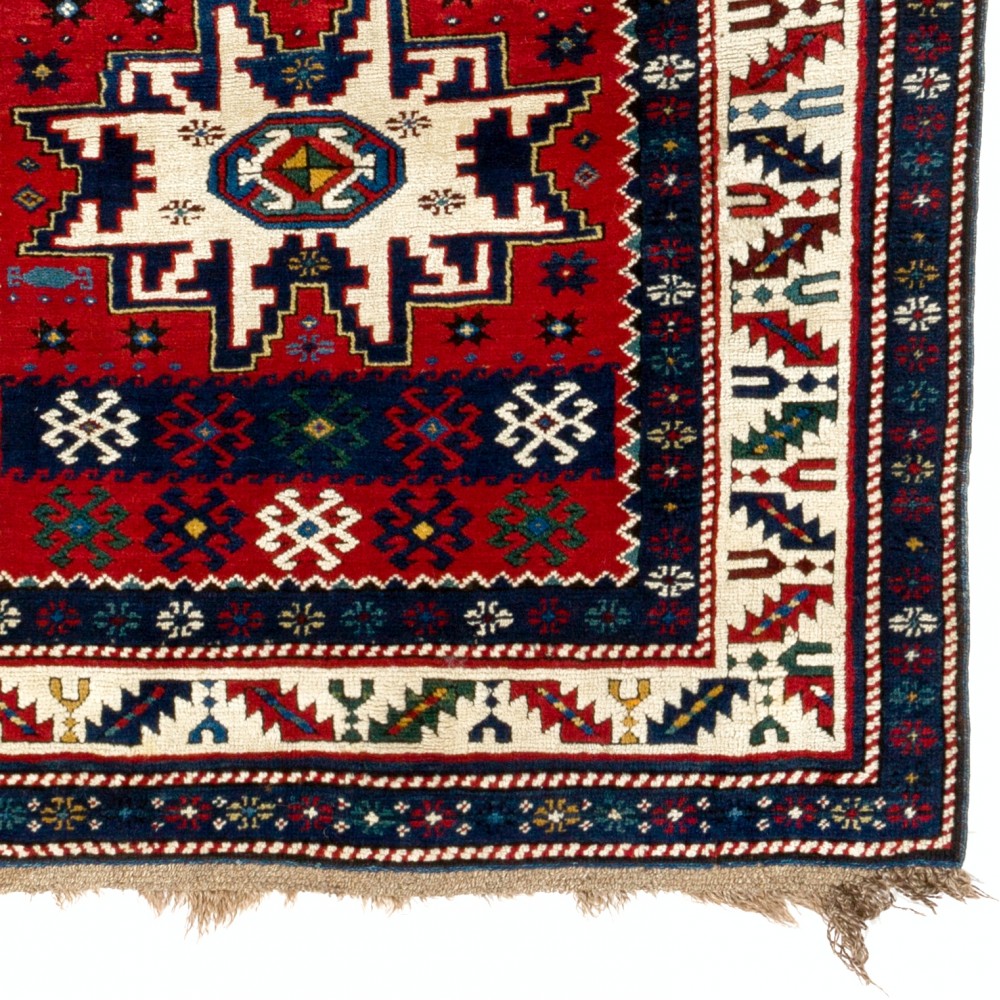 Antique Caucasian Karabagh Kazak Rug with Lesghi Stars, Ca 1890