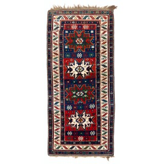 Antique Caucasian Karabagh Kazak Rug with Lesghi Stars, Ca 1890