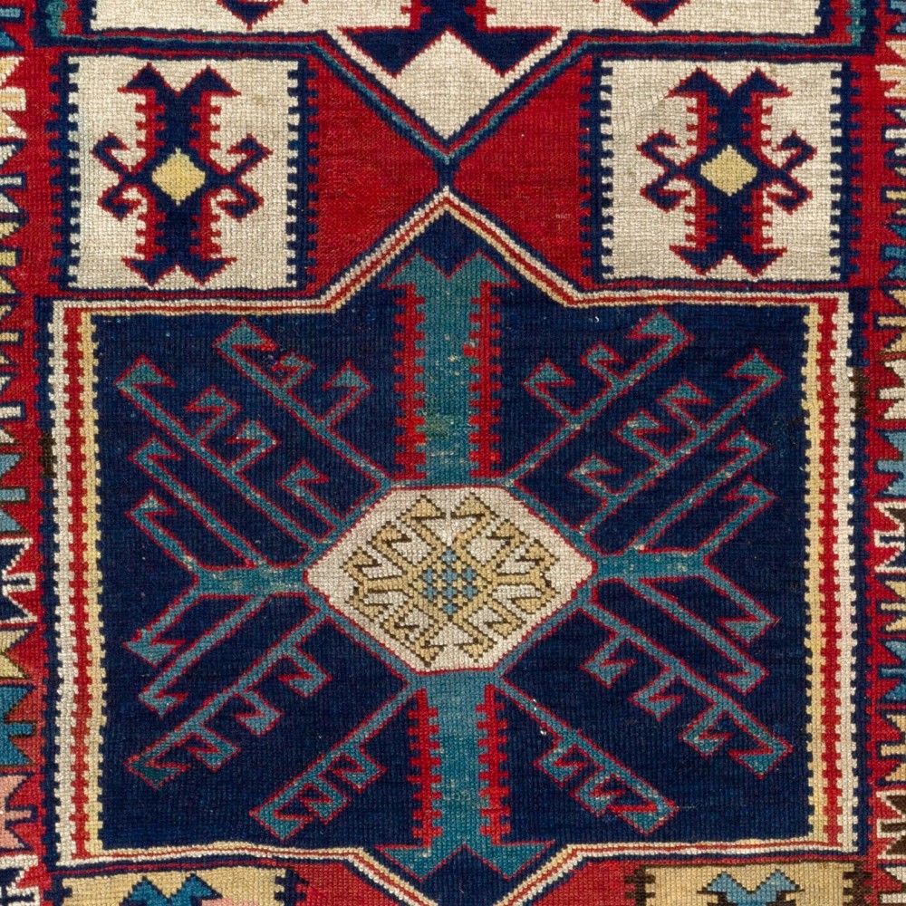 Rare 19th Century Antique Caucasian Shirvan Kuba Rug with Unusual Kilim Design