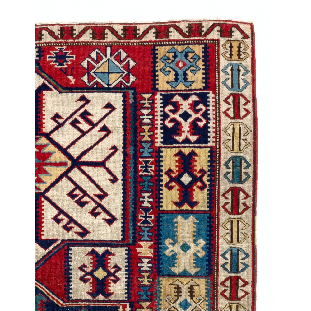 Rare 19th Century Antique Caucasian Shirvan Kuba Rug with Unusual Kilim Design