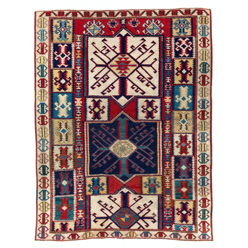 Rare 19th Century Antique Caucasian Shirvan Kuba Rug with Unusual Kilim Design