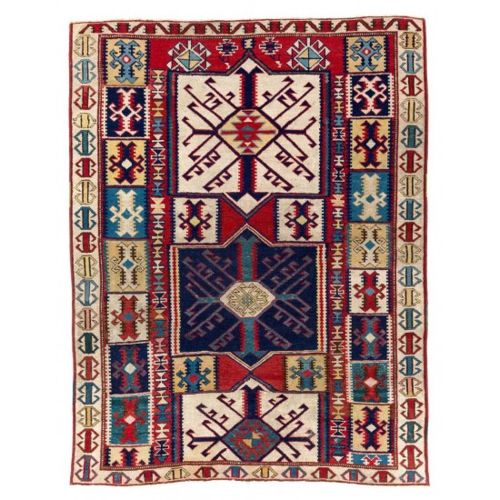 Antique Caucasian Rug with Unusual Kilim Design