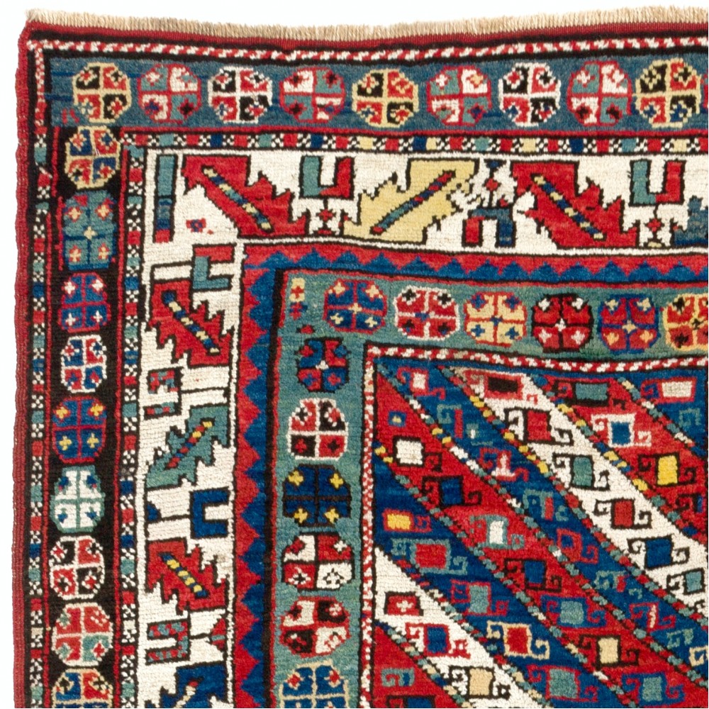 Antique Caucasian Gendje, Collectible Tribal Kazak Rug, Natural Dyes