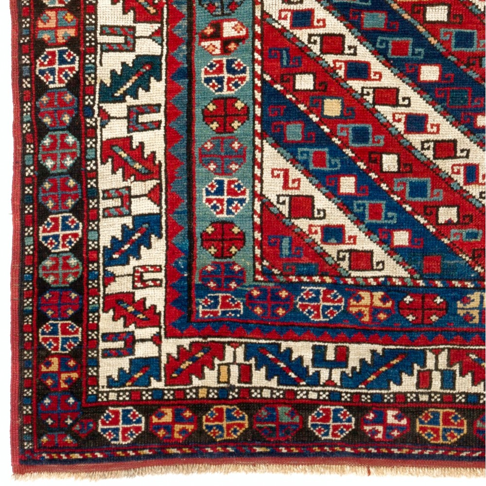 Antique Caucasian Gendje, Collectible Tribal Kazak Rug, Natural Dyes